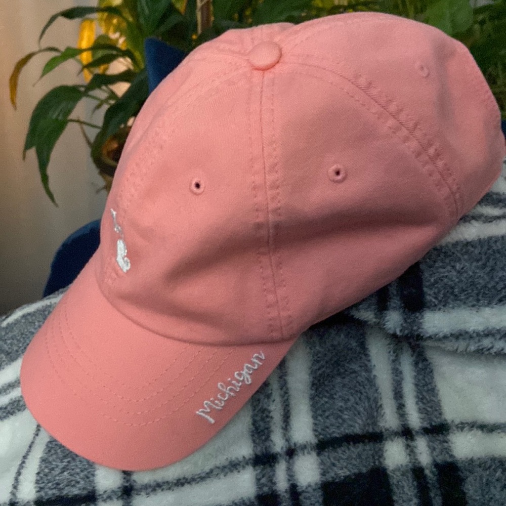 Michigan hat in light coral.